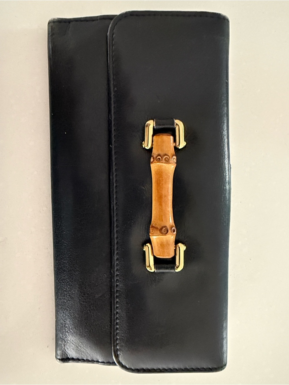 Gucci Black Leather Long Card Wallet with Snap Tab